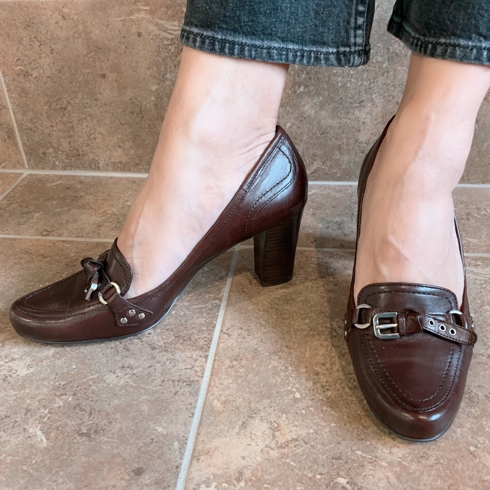 Franco Sarto Leather Heel Loafers